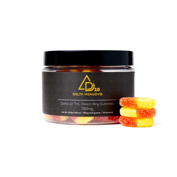 30 Delta-10 Peach Ring Gummies- 750mg